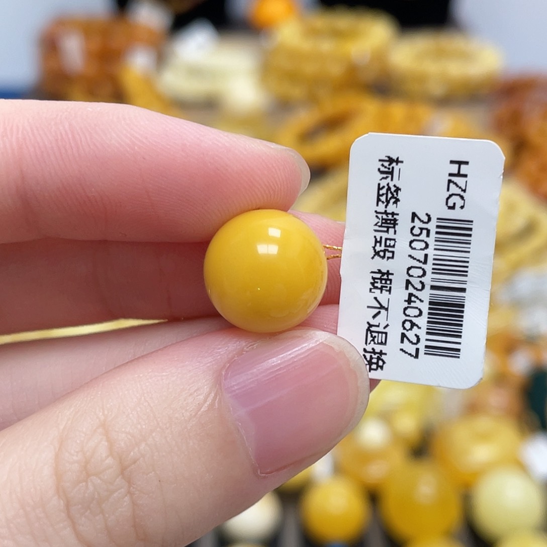 蜜蜡未镶嵌珠宝奇石圆珠鸡油黄浓蜜12.4mm