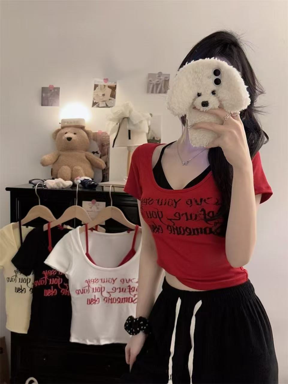 小众修身性感韩版显瘦印花短袖学院风修身型T恤INS风