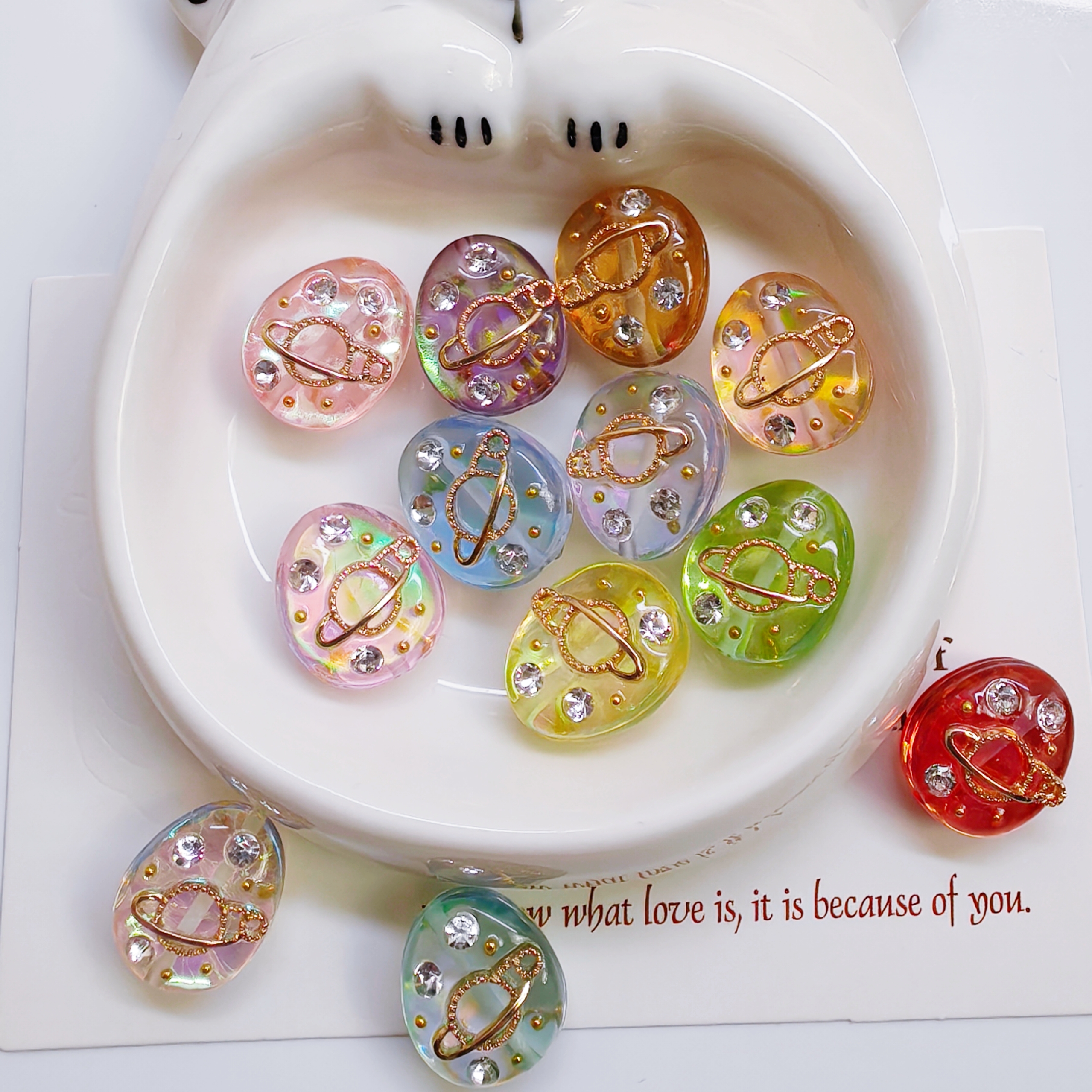 韩国胶定制DIY 亮面发光点搞贴合金星球 通孔