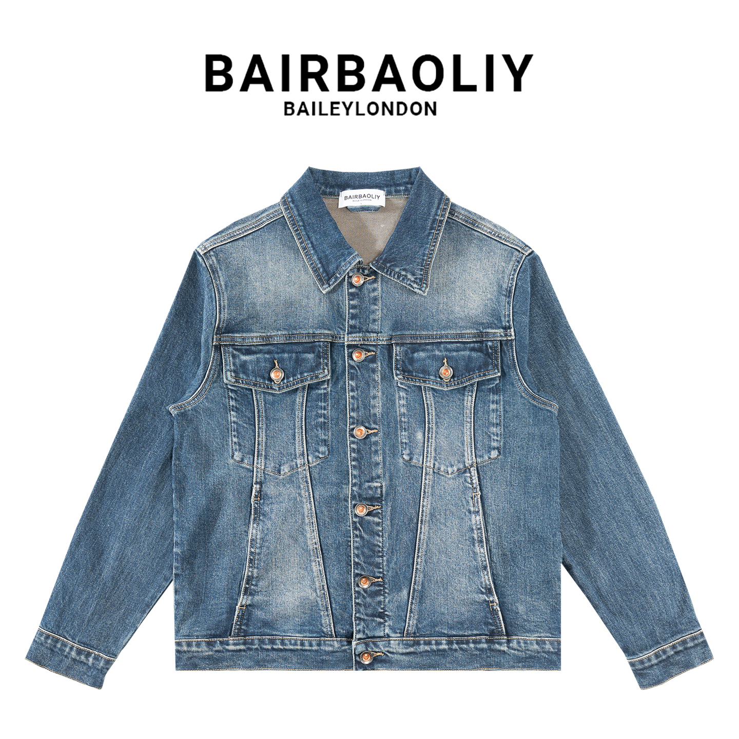 BAIRBAOLIY复古潮流牛仔夹克水洗翻领痞帅美式小众设计感外套