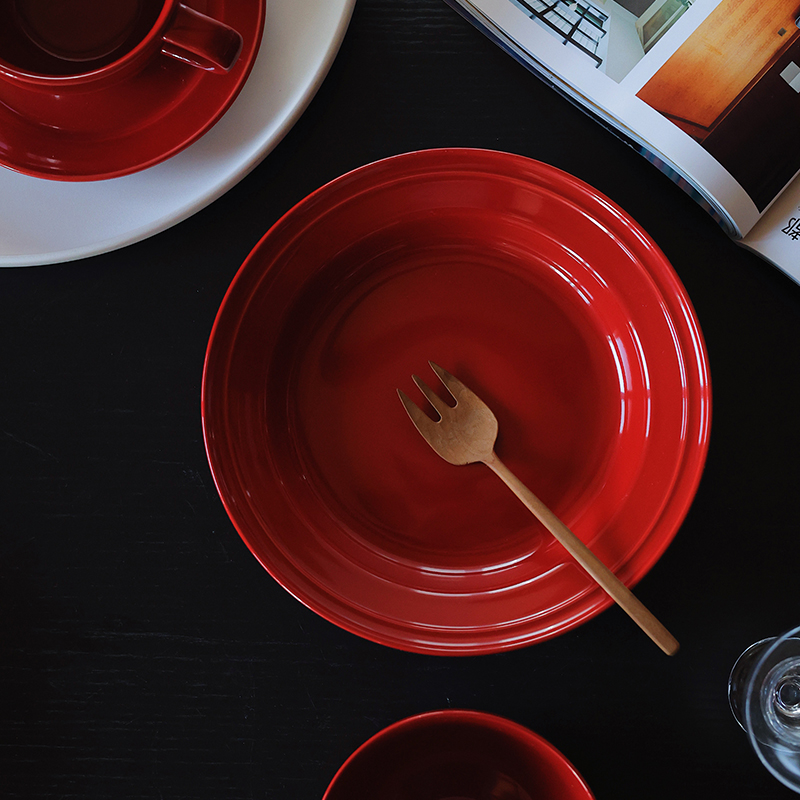 【瑕疵】Camus say 无畏系列 8.8英寸红色圆深盘 22.5×4cm 