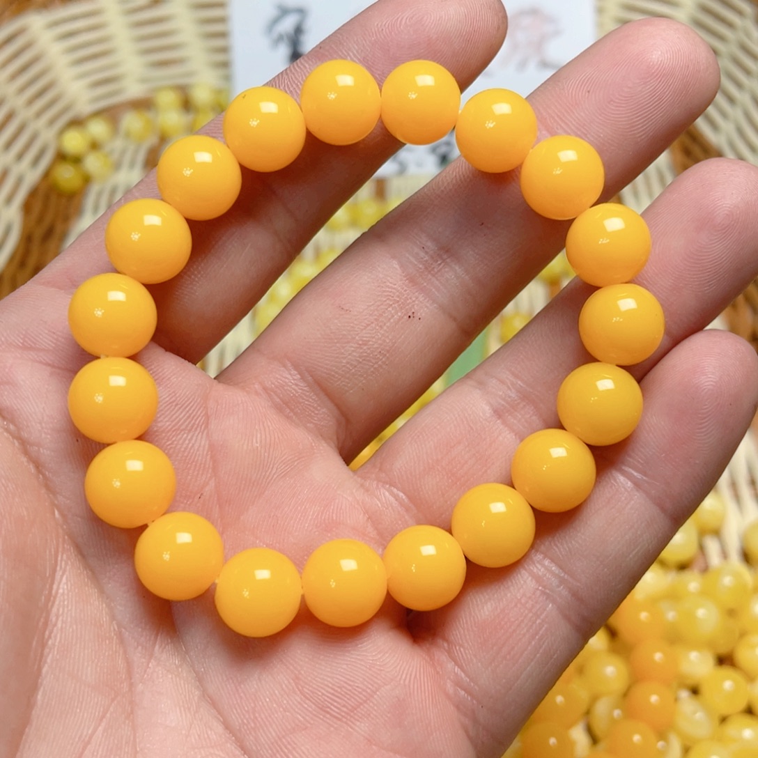 琥珀未镶嵌手链鸡油黄10