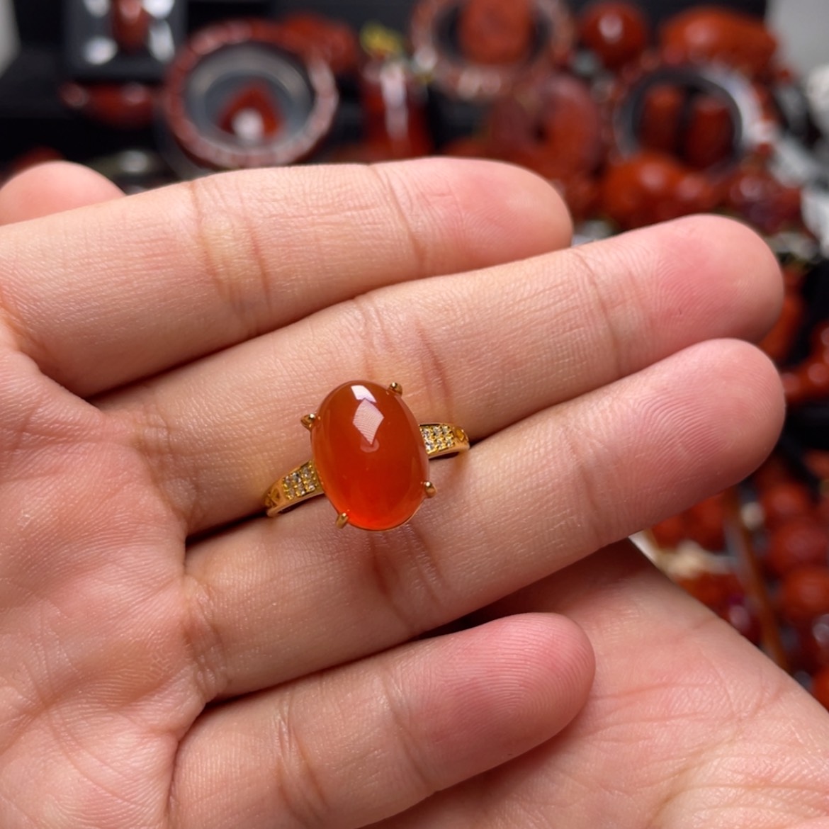 【闪购商品】银S925镶嵌保山冰红戒指南红玛瑙