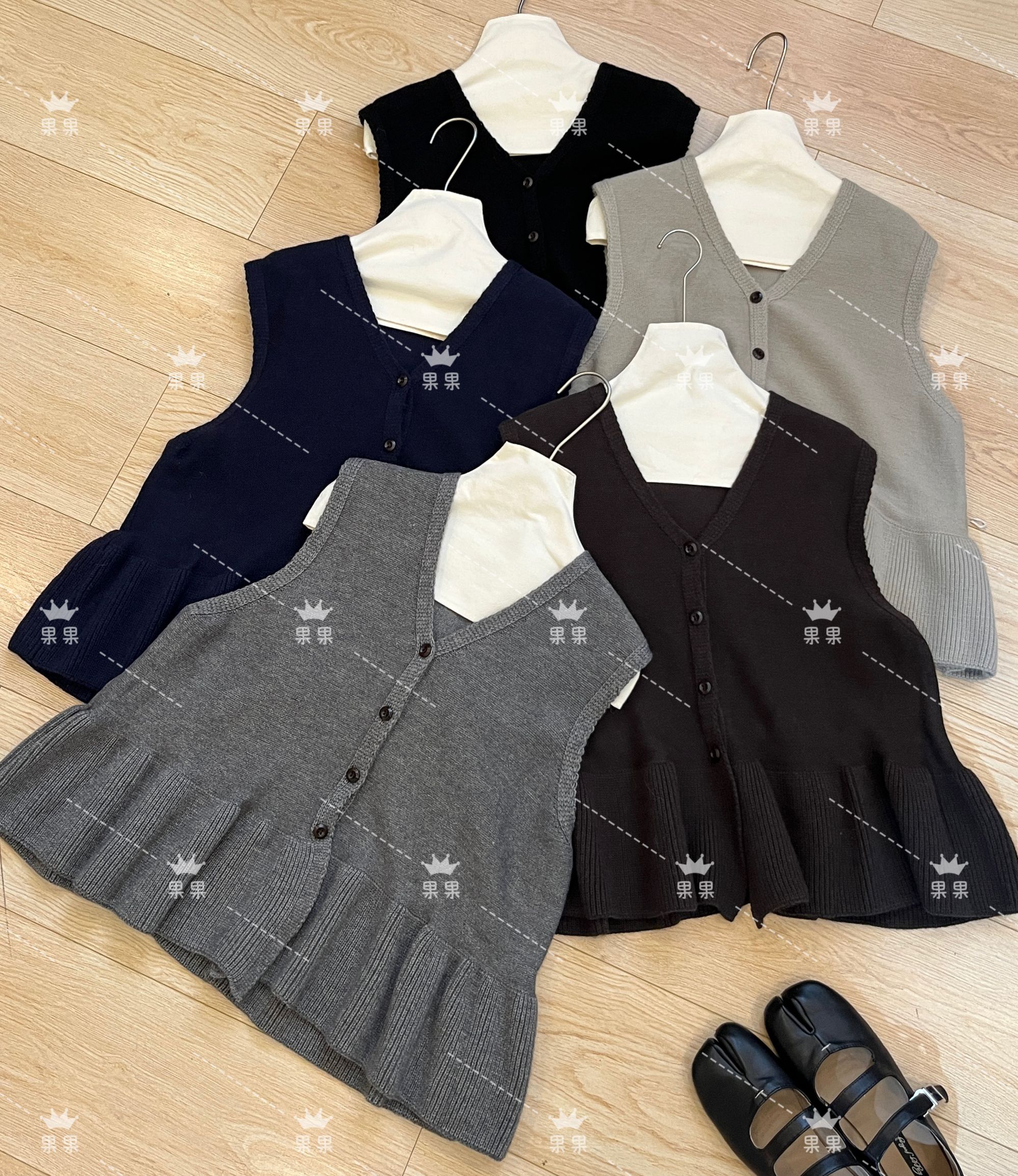 米多多 XF#828#荷叶摆开衫马甲毛衣 kc