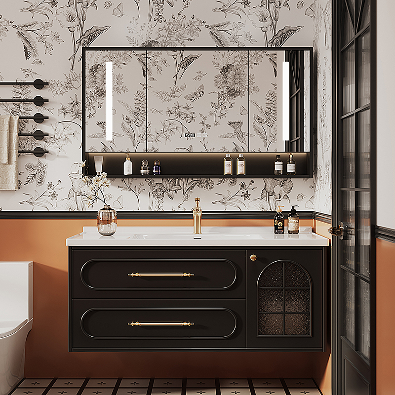 法式复古橡木一体盆浴室柜组合卫生间洗漱台洗手盆