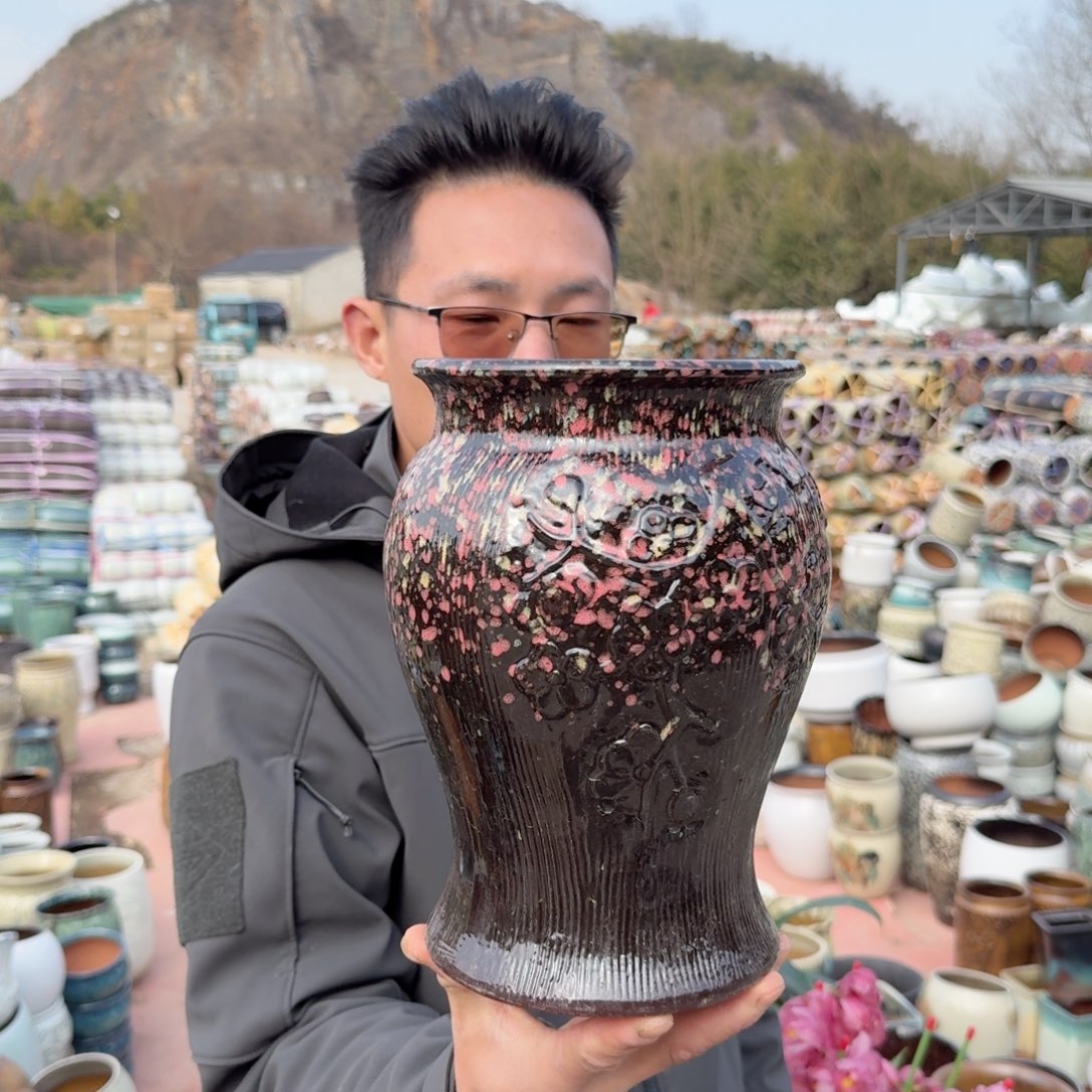 紫砂花盆梅花树桩美人鱼红色