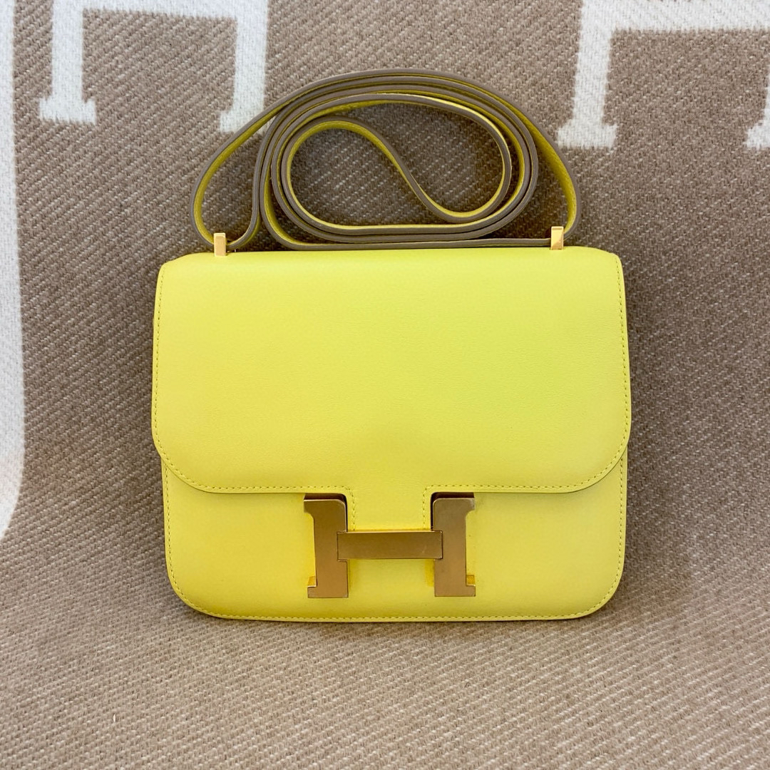 99新 Hermes/爱马仕 constance 19 s皮 9R 柠檬黄玫瑰金扣0302m0