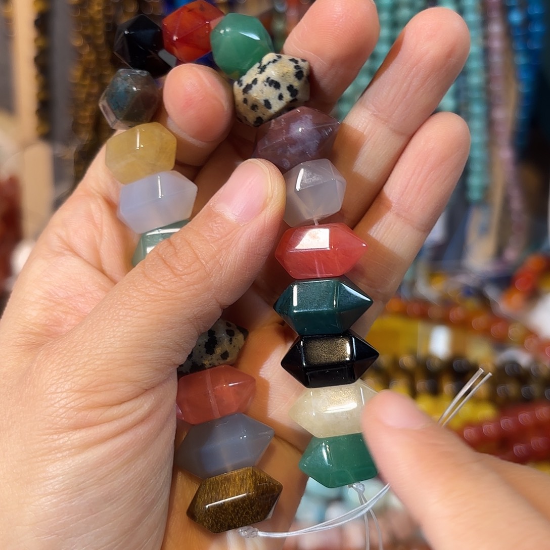 玛瑙/玉髓银S925镀金镶嵌珠宝半成品多宝双尖一条