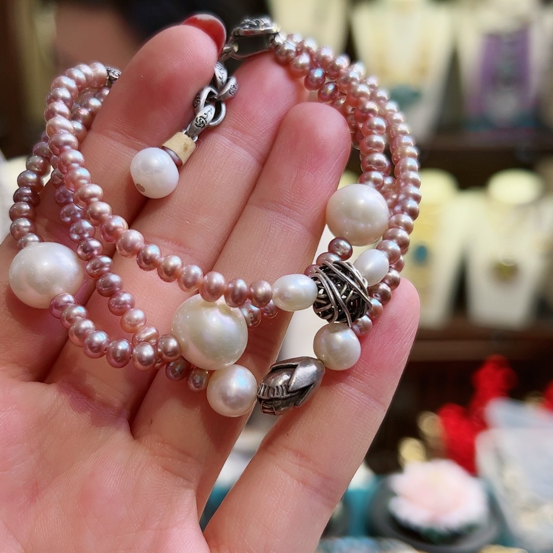 淡水珍珠手链银S925镶嵌手链