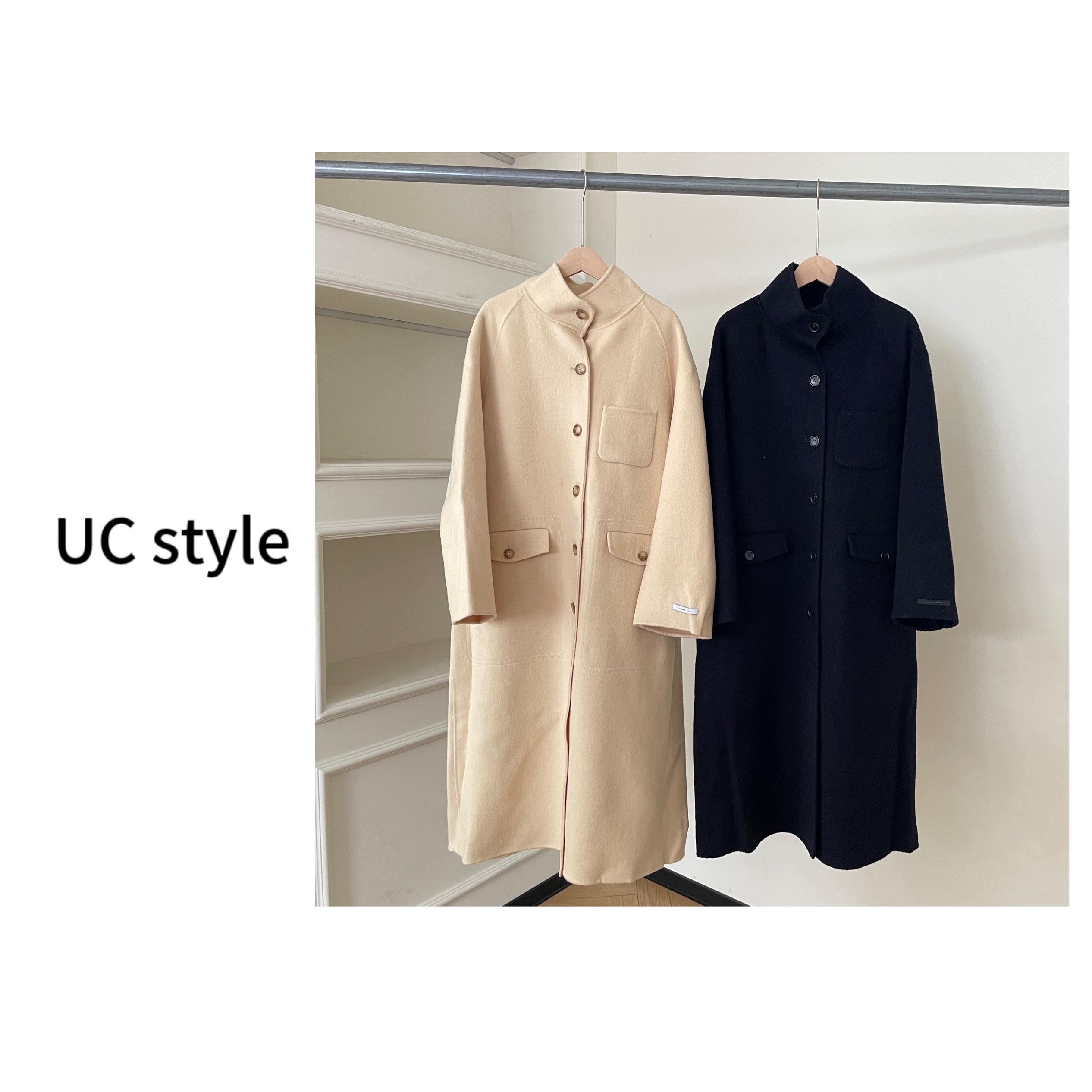 【UCSTYLE】立领胸兜纯色90羊毛呢子大衣 主播穿S码
