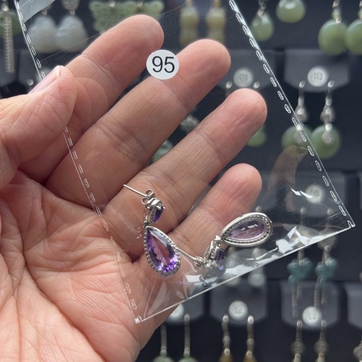 紫晶耳饰银S925镶嵌十*三