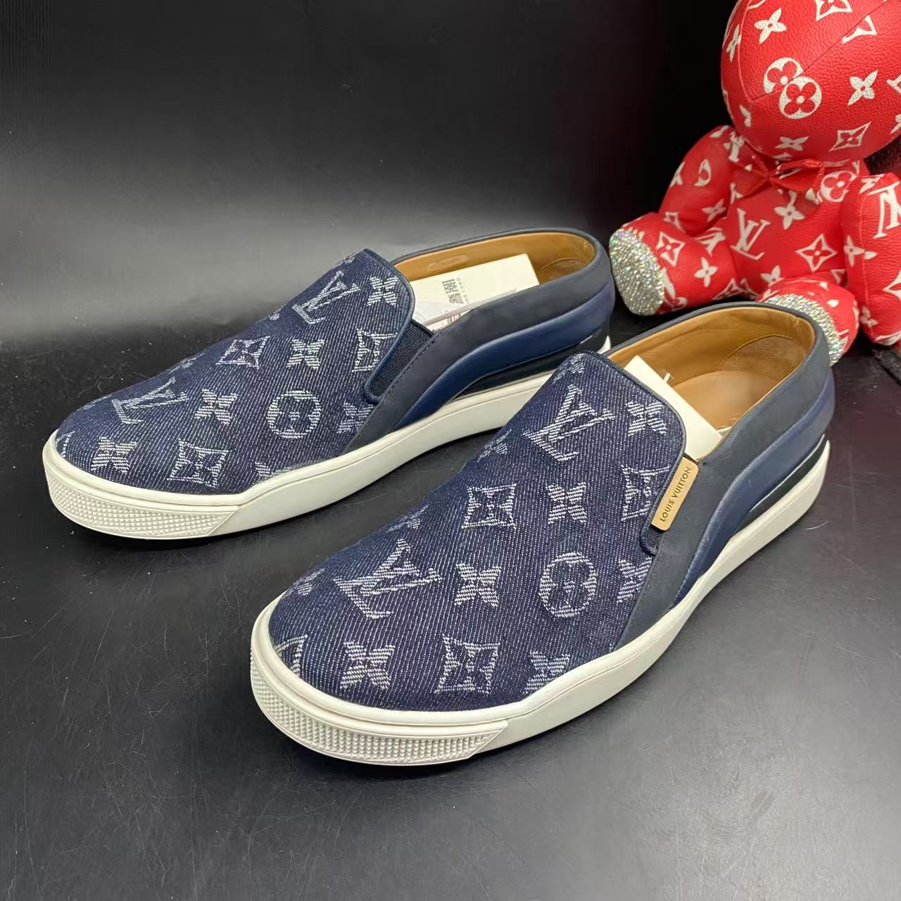 95新 LouisVuitton/路易威登 藏蓝牛仔老花休闲一脚蹬39码ddm1973