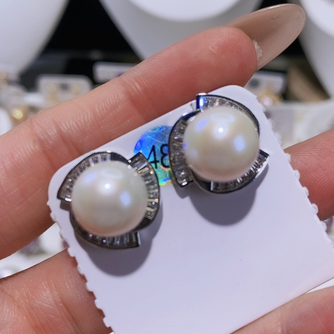 淡水珍珠耳饰银S925镶嵌