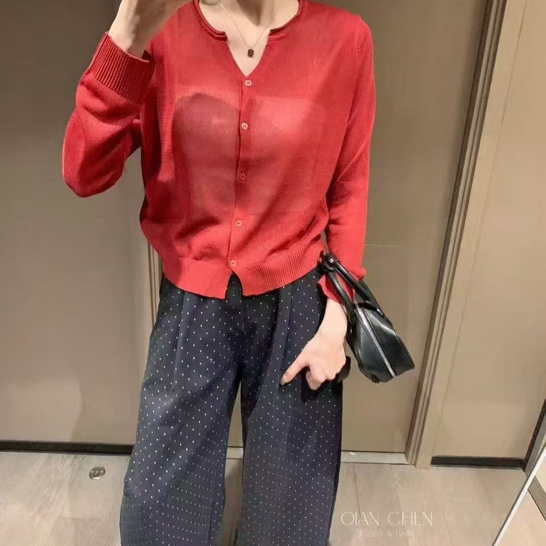 夏季休闲显瘦毛针织衫上衣长袖针织网红纯色女薄款