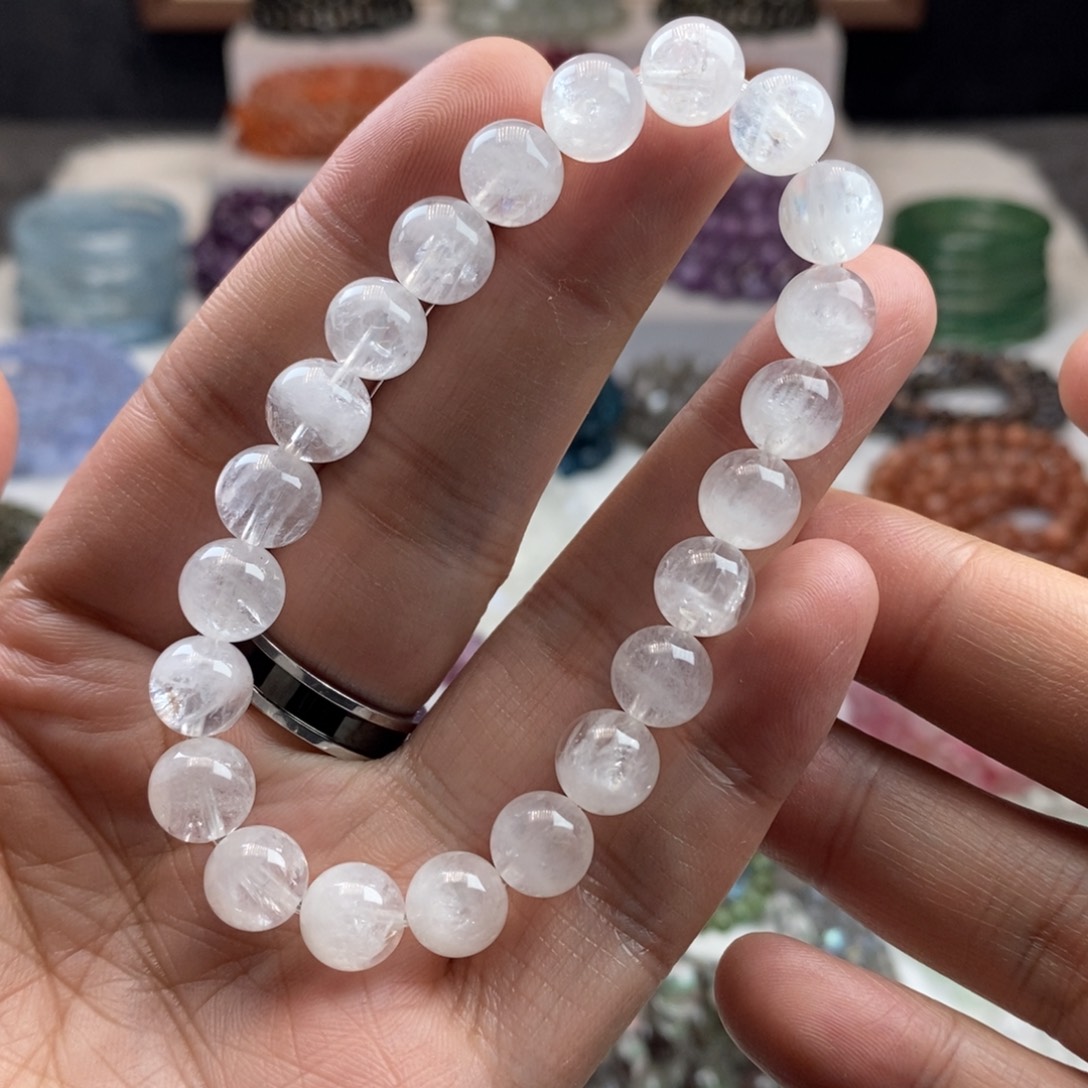 水晶手链未镶嵌天然白幽灵闪片9mm 00000095