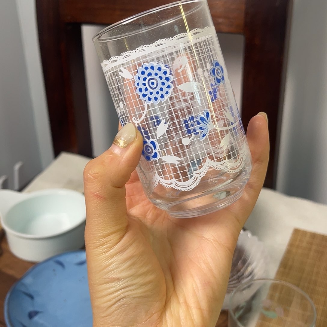 瓷片蓝蕾丝冷水杯啊20