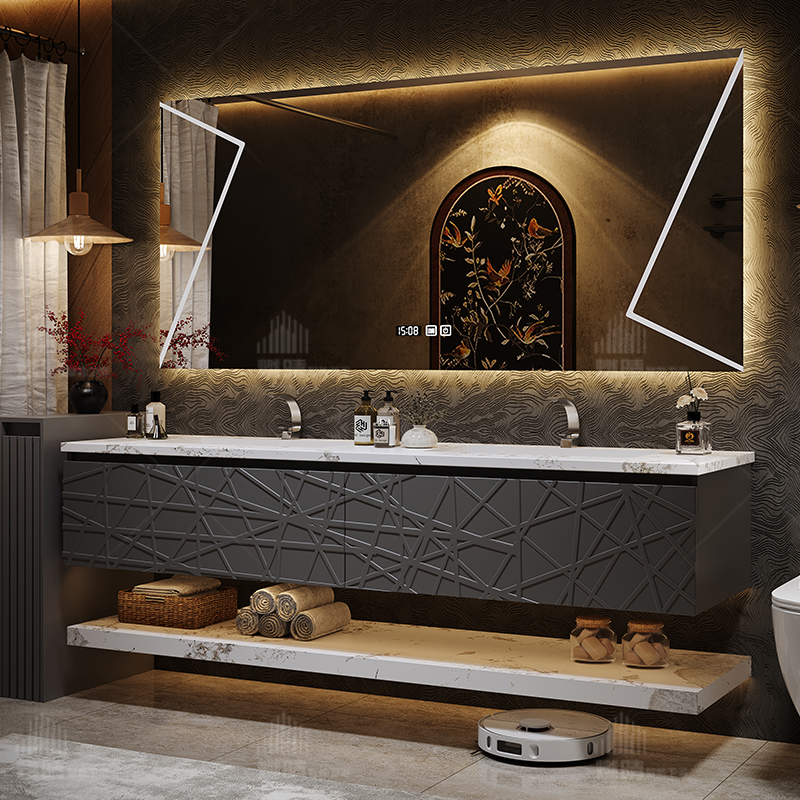 [设计师高定款]意式极简风岩板无缝盆双层酒店风组合洗手台7527