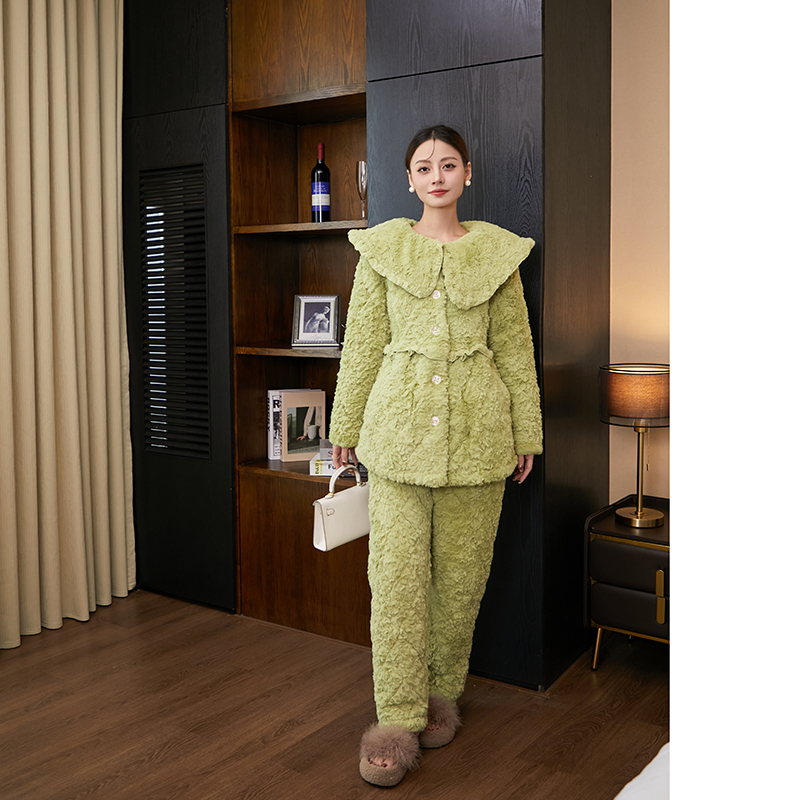 9037加绒加厚时尚保暖甜美公主风可外穿家居服套装冬季秋冬