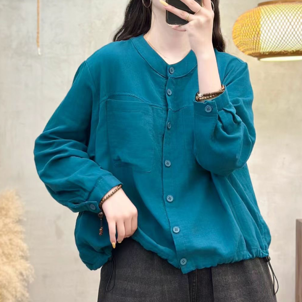 洋气百搭休闲宽松长袖蝙蝠衬衫女装早秋新款85123