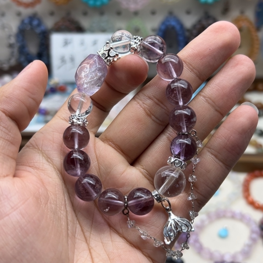水晶手链未镶嵌紫水晶鱼尾diy