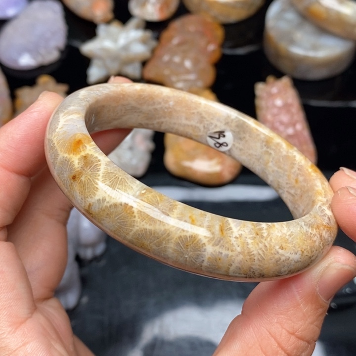 硅化珊瑚（珊瑚玉）手镯9K金镶嵌58.3