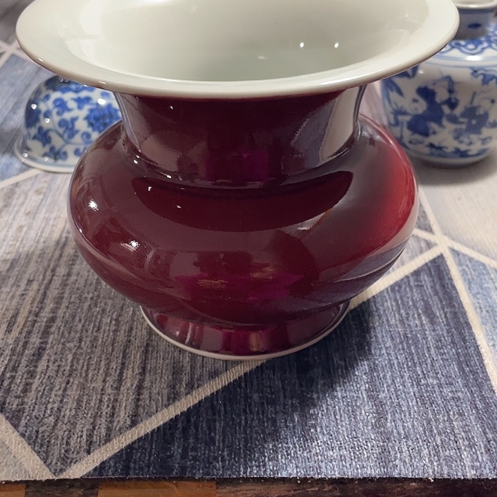 摆件陶红釉渣斗陶瓷摆件