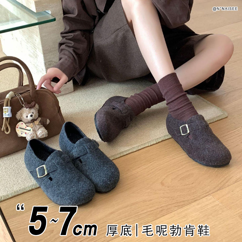 5/7公分~32码起【小暖炉】毛毛复古厚底博肯鞋女冬新款加绒棉鞋女