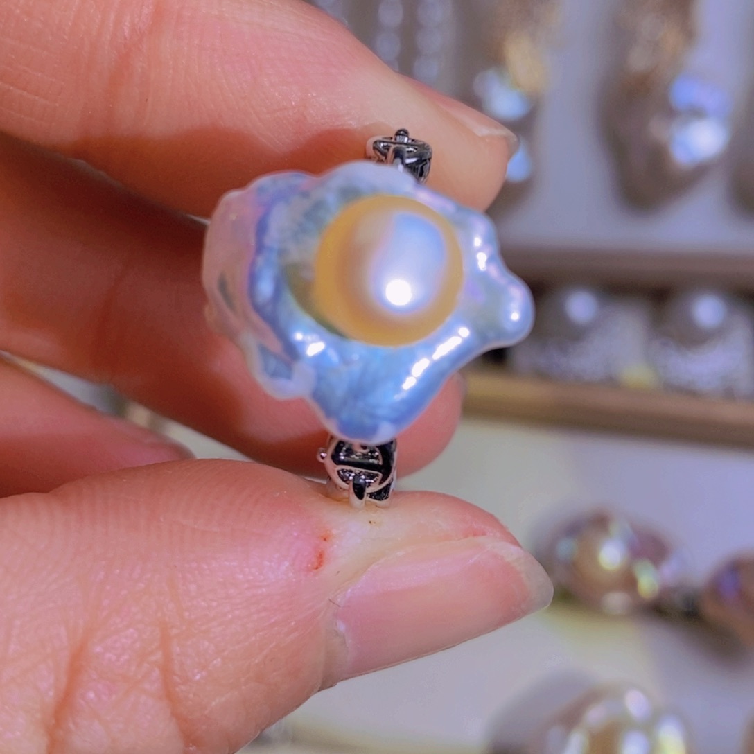 银S925镶嵌天然淡水珍珠淡水珍珠