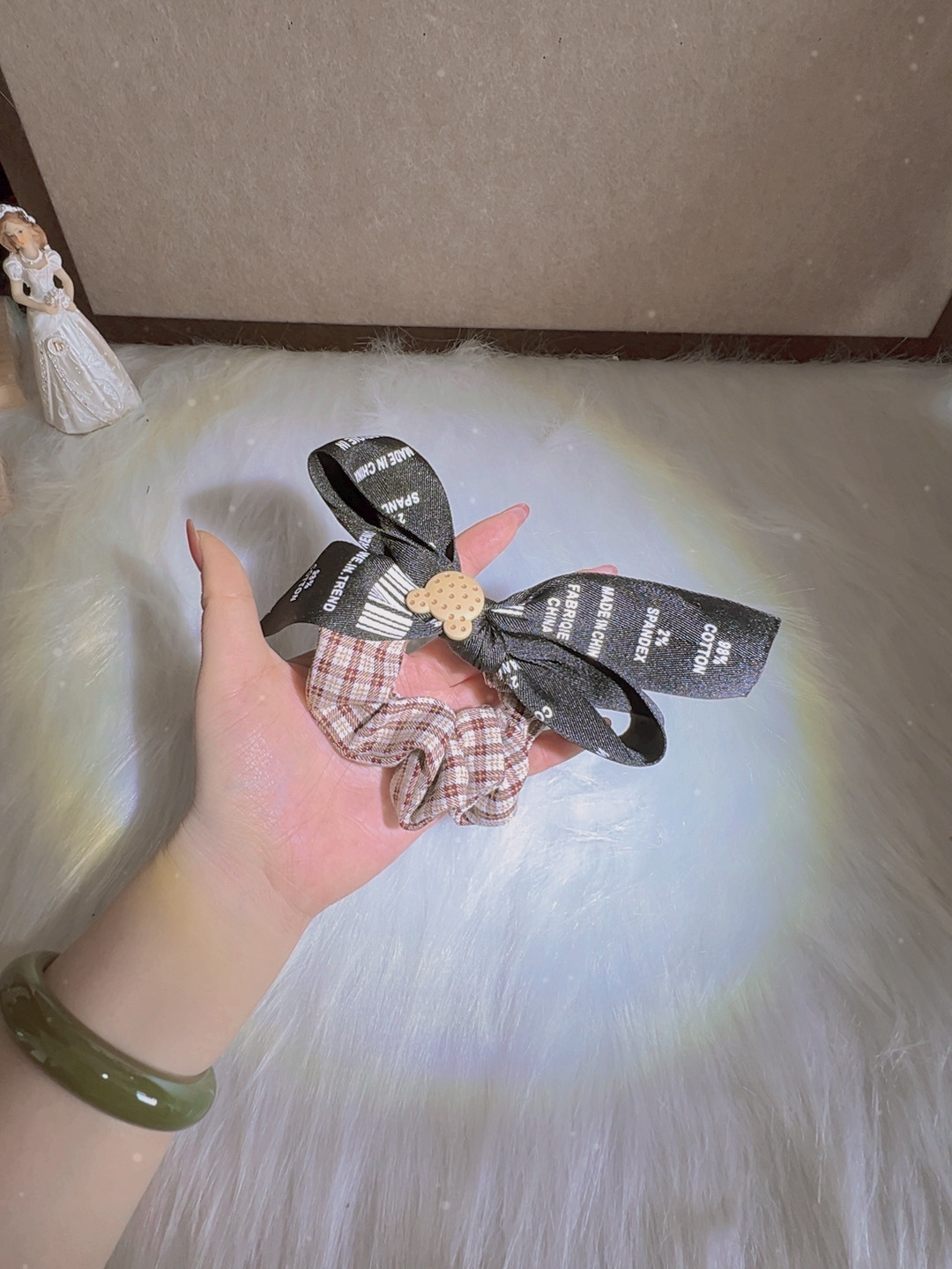 小香风蝴蝶结发圈韩国复古简约头饰黑白字母头绳气质高级少女