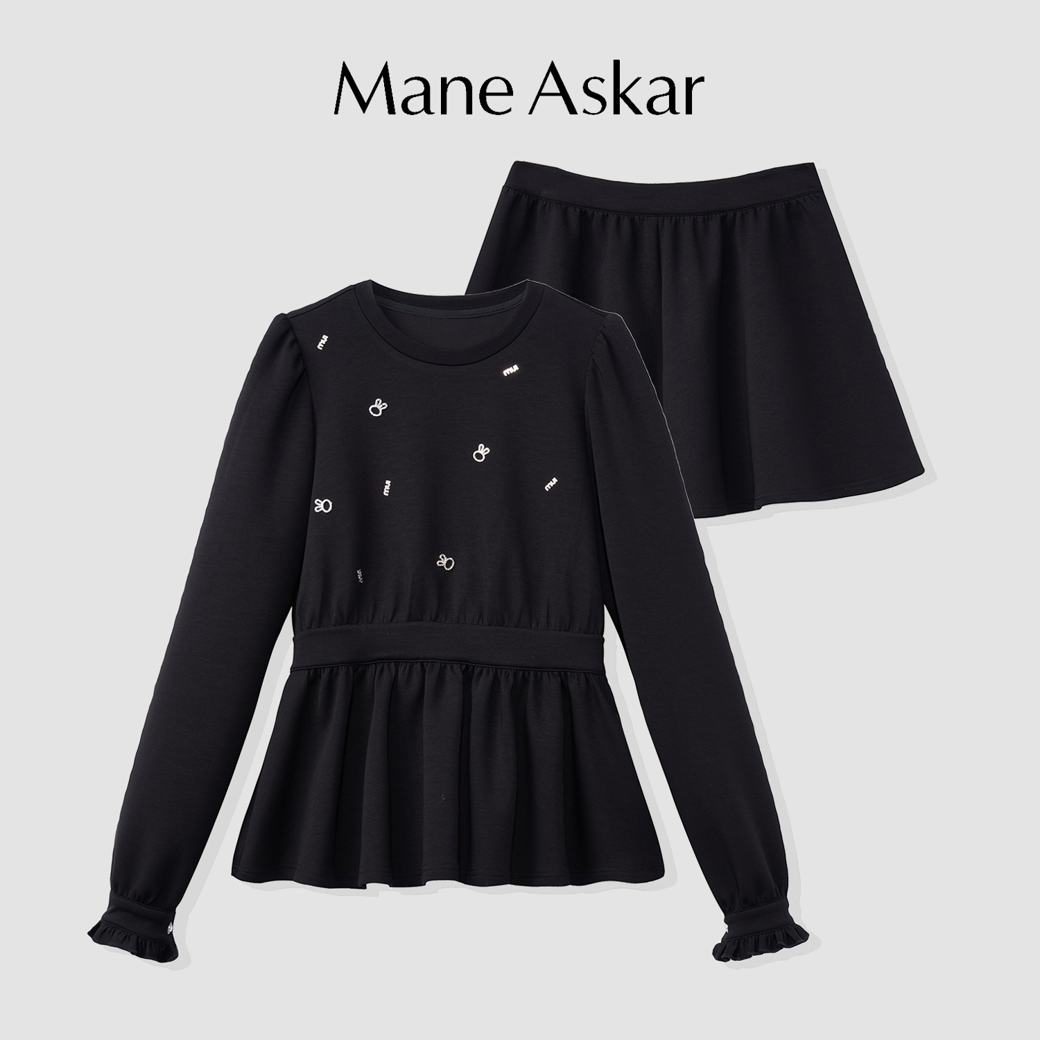 春秋新款休闲时尚烫钻长袖上衣+裤裙套装女OK7013