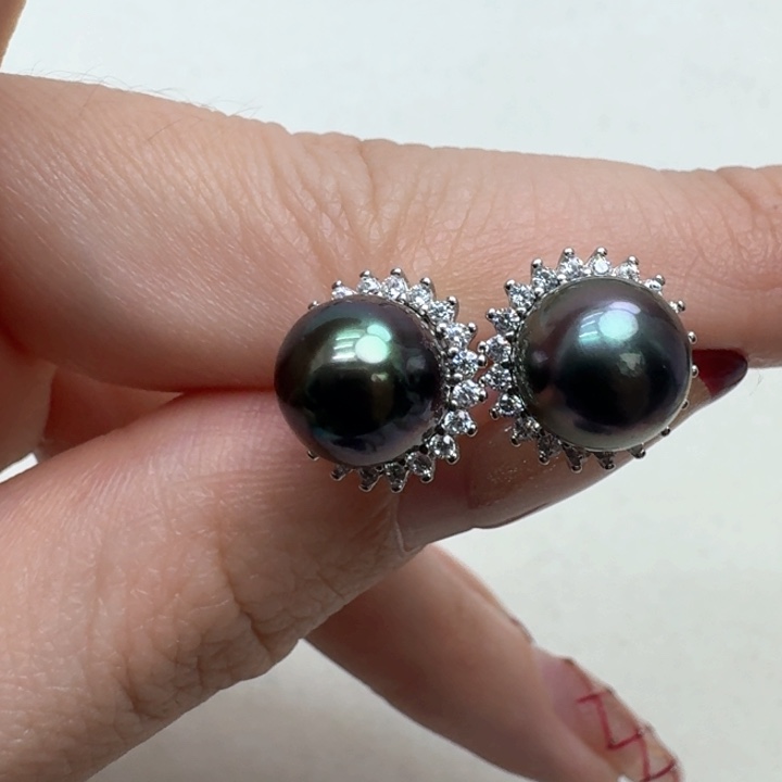 海水珍珠耳饰银S925镶嵌