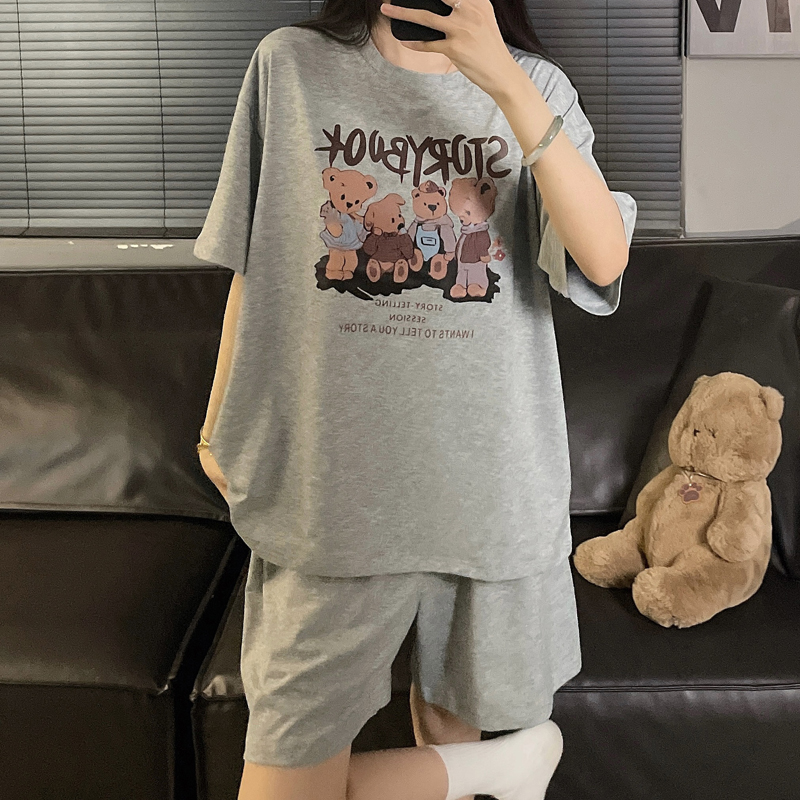 大码240斤竹节棉睡衣男女士情侣短袖夏季胖mm宽松透气吸汗家居服