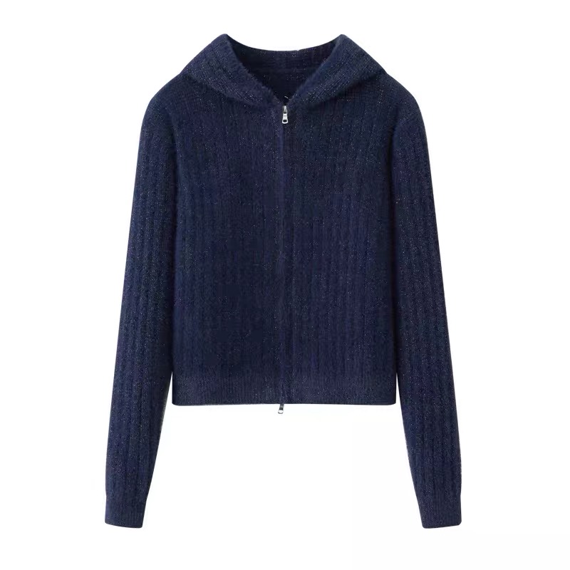 MM商场同款2025冬新款时尚休闲百搭连帽拉链针织开衫女上衣3631