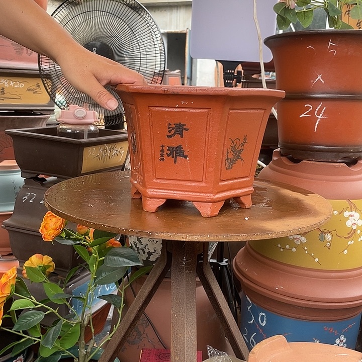 25红清雅六方花盆紫砂花盆紫砂