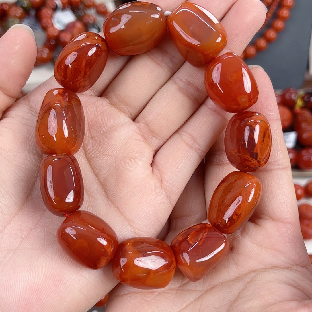 南红玛瑙未镶嵌瓦西柿子红火焰随形单圈16-17mm