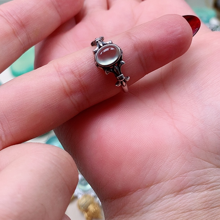 蛇纹石玉戒指银S925镶嵌