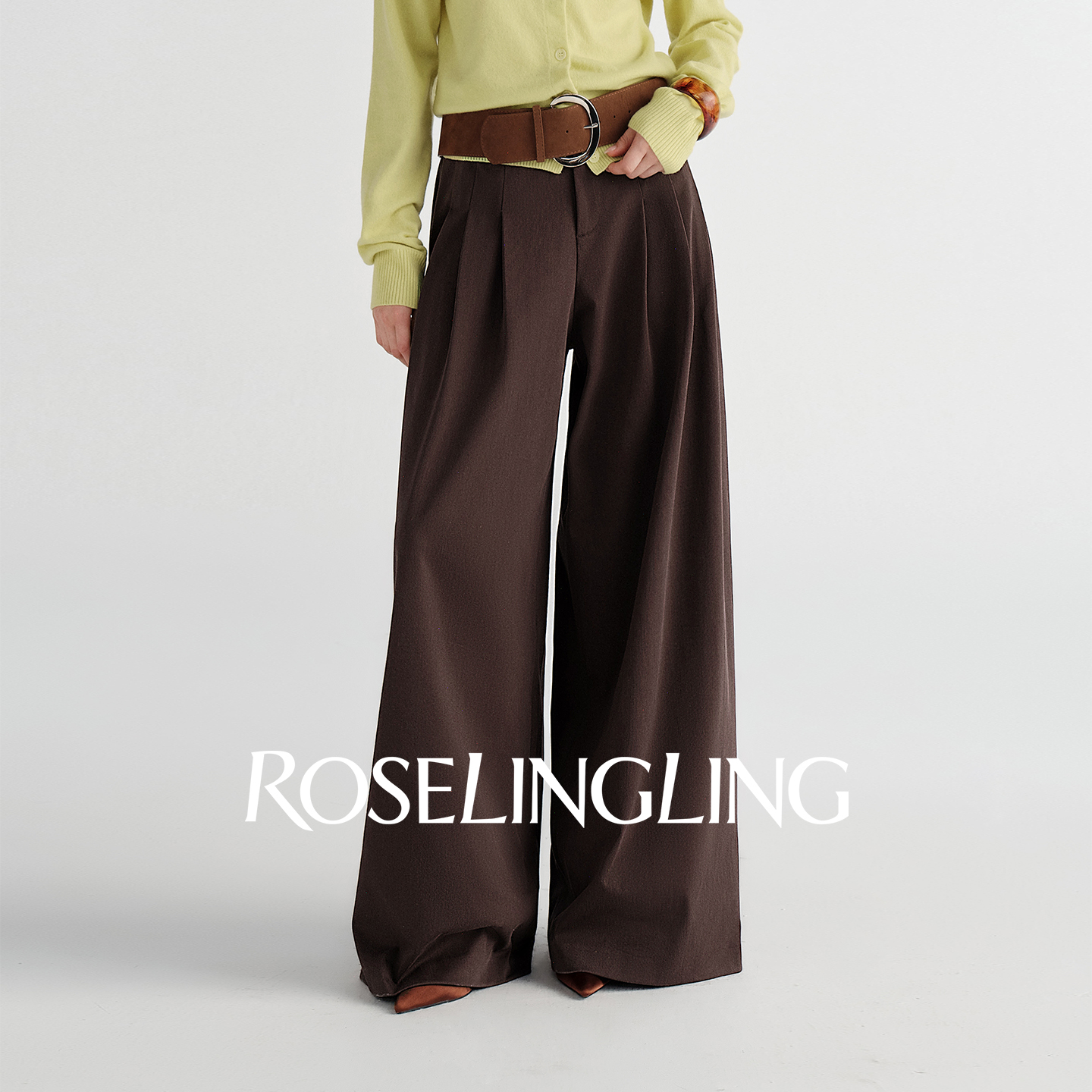 ROSELINGLING理想时髦百洗不变形定制棉涤斜纹科技面料廓形休闲裤