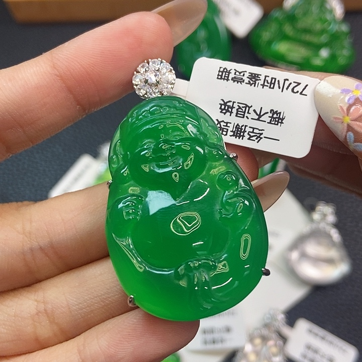 N***.玛瑙/玉髓银S925镶嵌颈饰财神爷吊坠