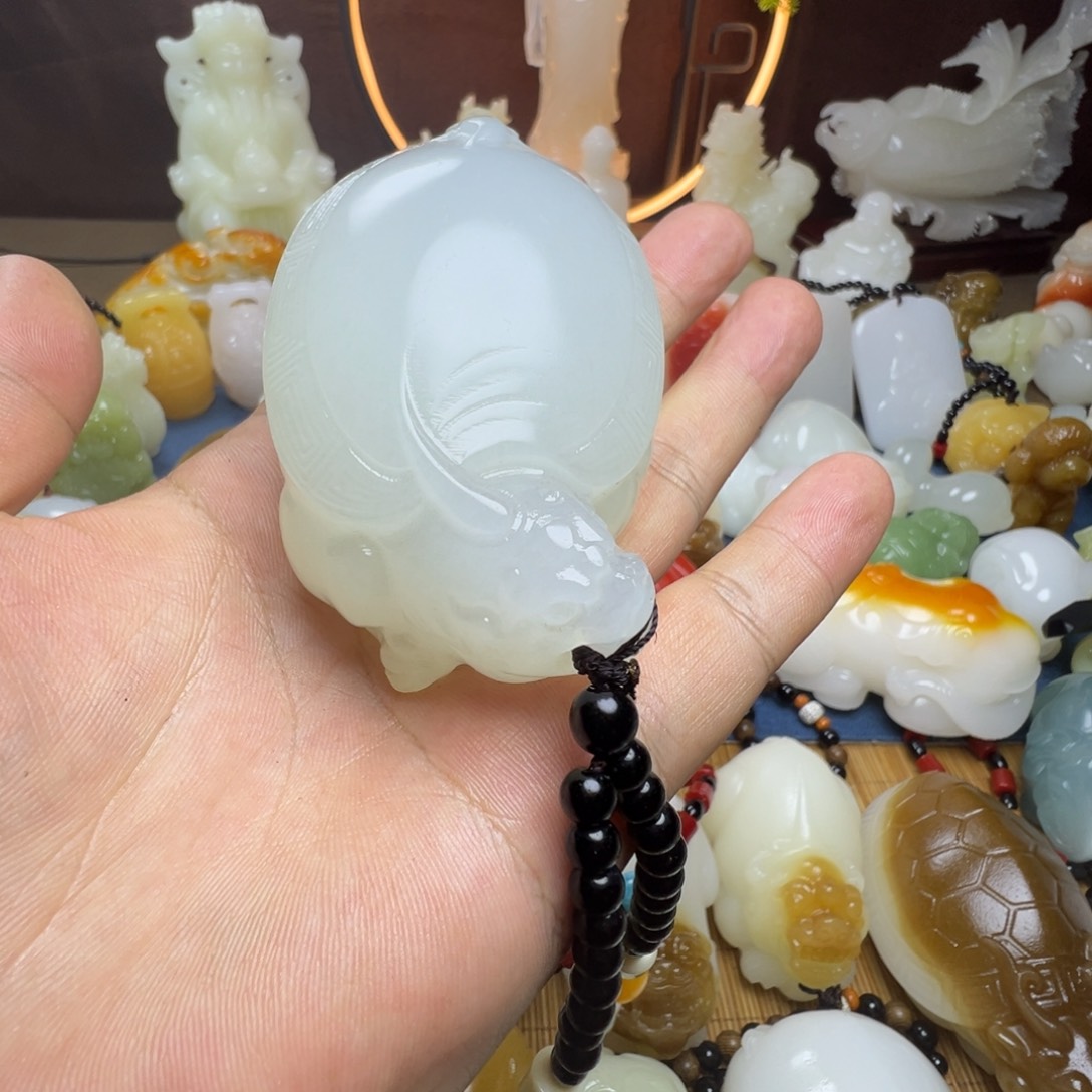 石材可****a手工雕刻龙龟手把