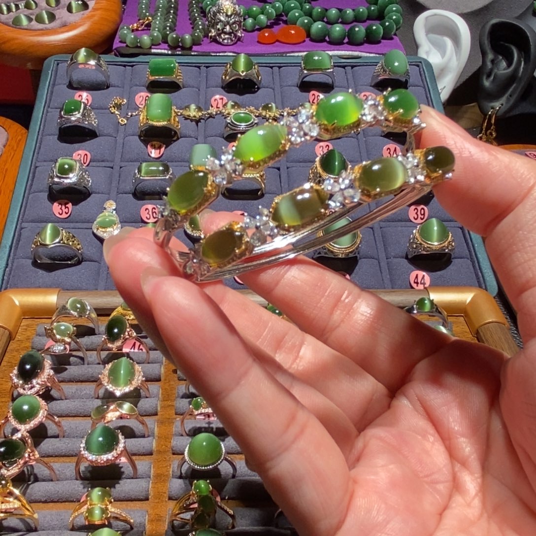 一****和田玉（碧玉）银S925镶嵌手链