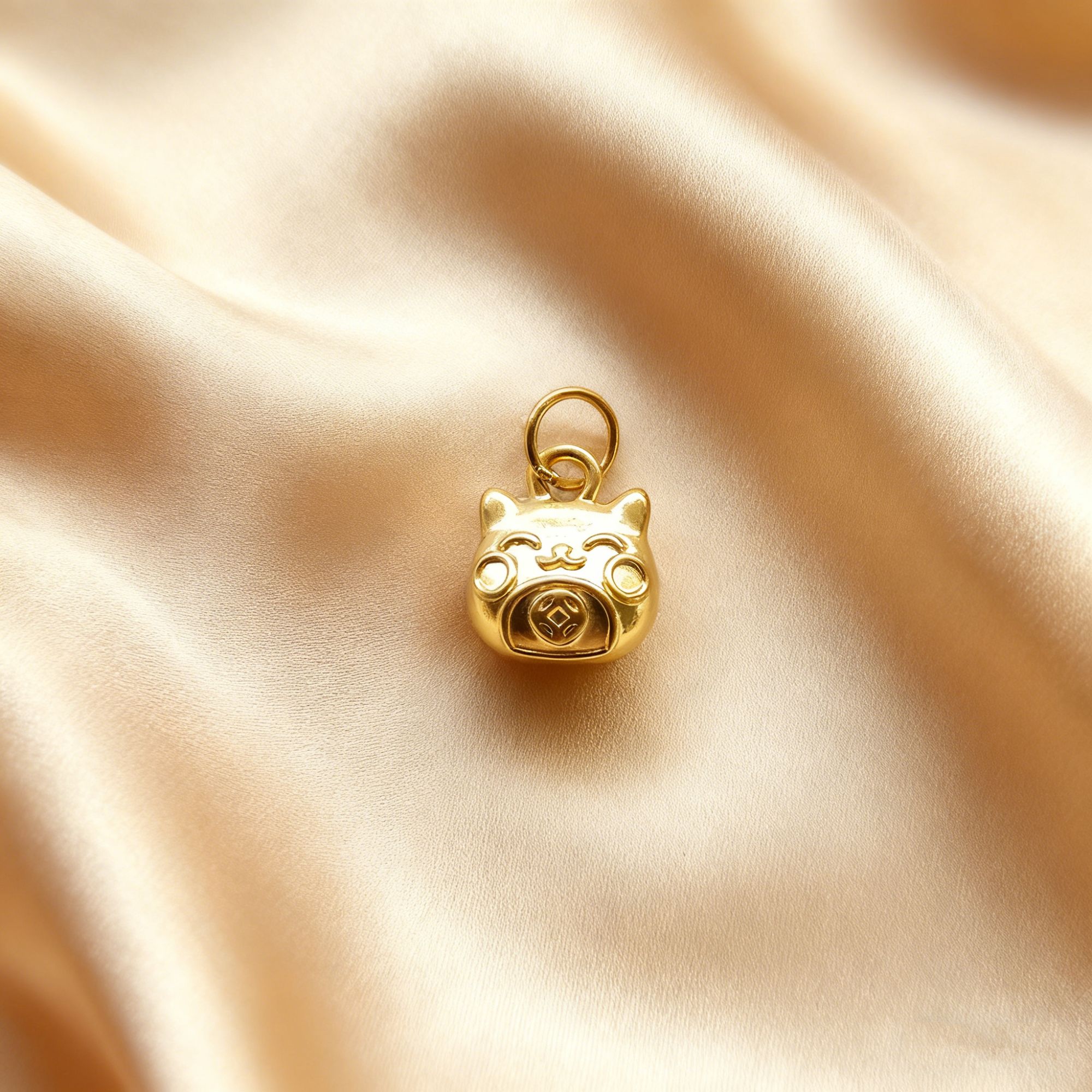 【黄金】足金999招财猫提溜素金 圆环 5D工艺CY189