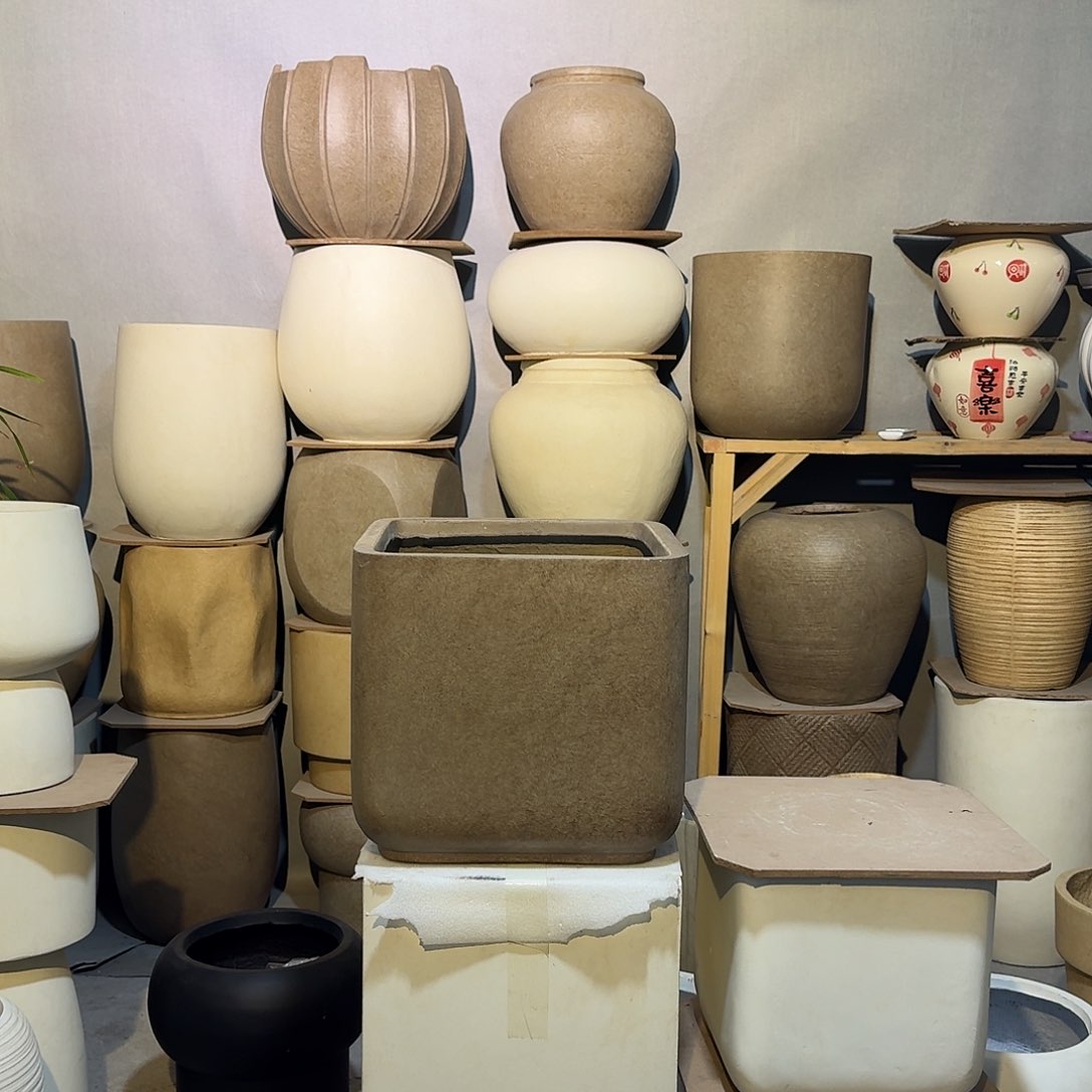 复合镁泥材质摩卡色圆角方花盆