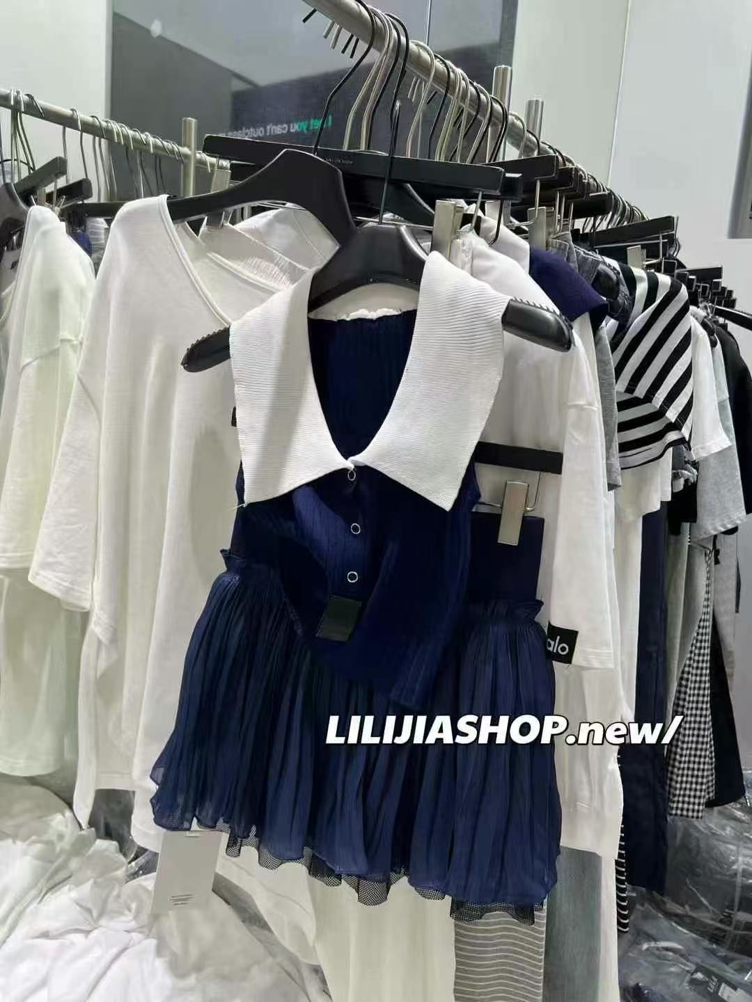 悠悠 气质高级拼色上衣多层网纱荷叶边裙摆短裙套装百搭时尚