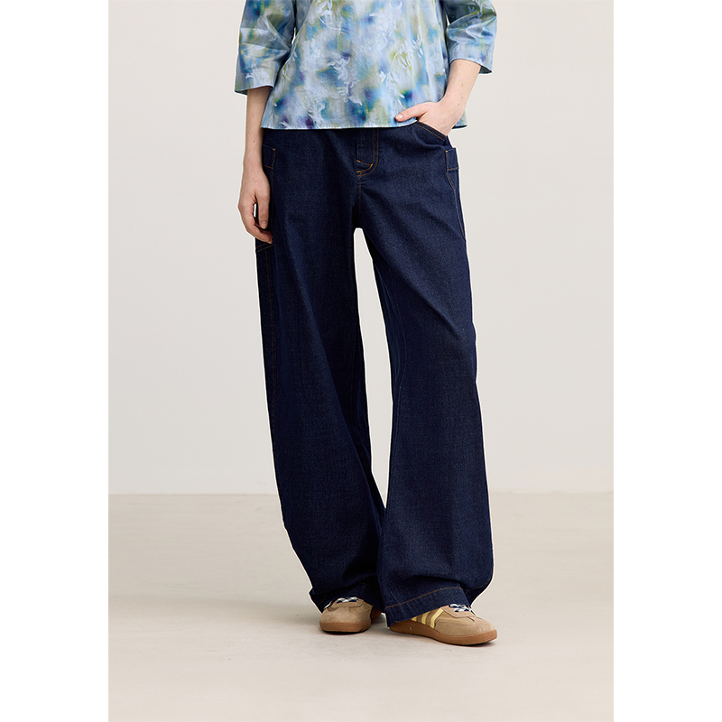 EIN/言时髦知识分子工匠牛仔复古宽松香蕉型长裤子女装早春新款