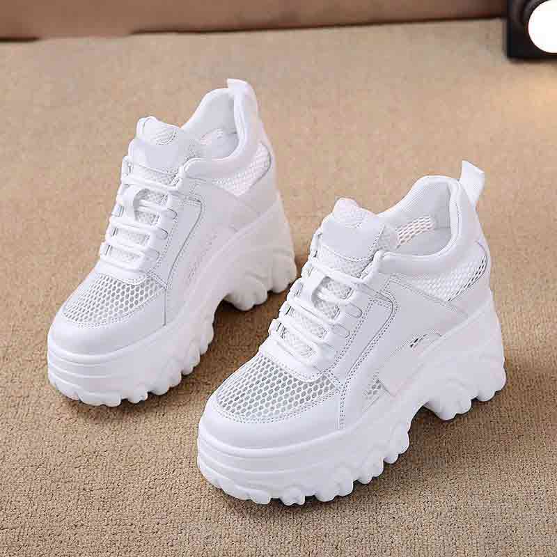2024年新款小白鞋女ins潮网面女鞋松糕底内增高休闲鞋 PC1-1