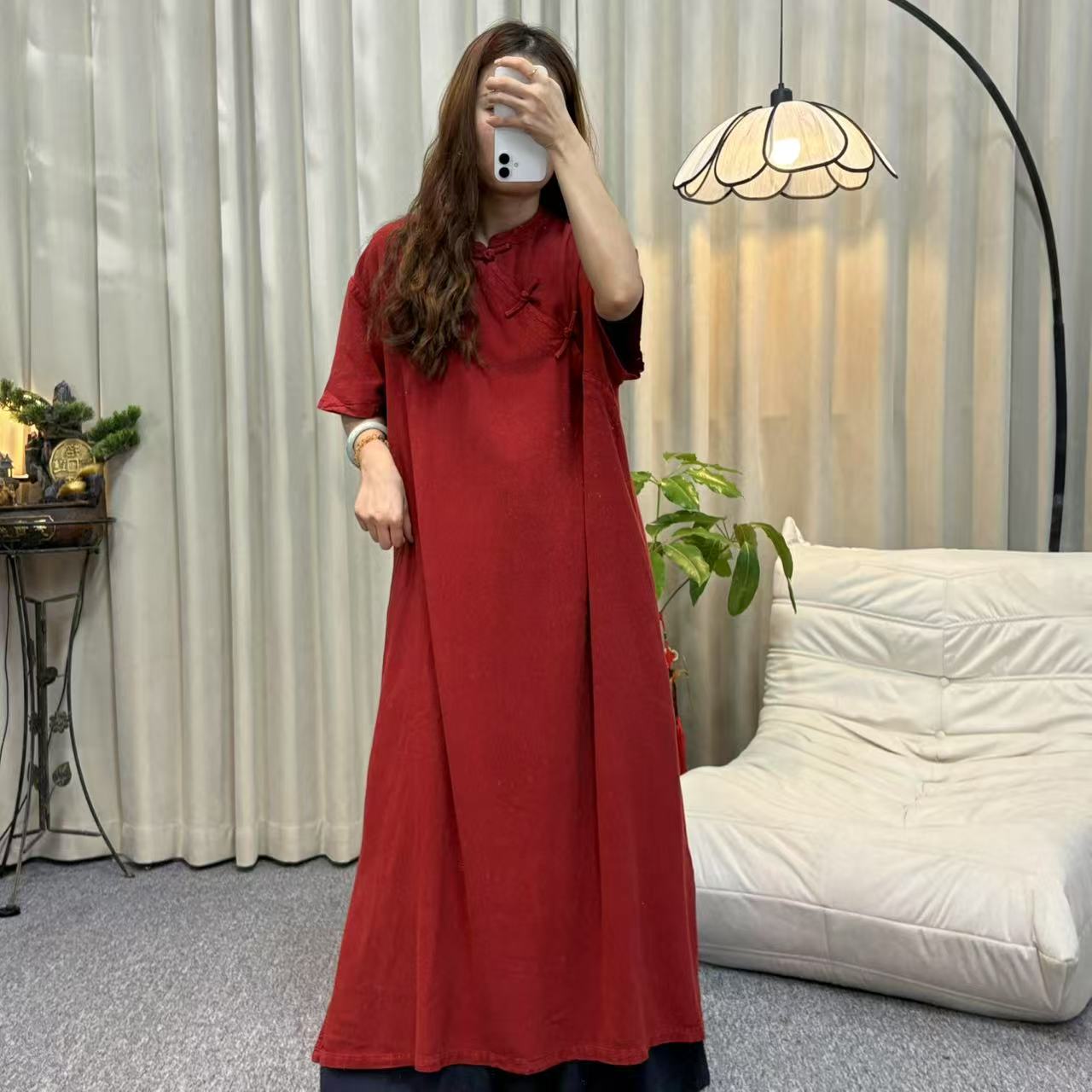 花璟与麻原创亚麻炒色做旧连衣裙（衣长118胸围128）