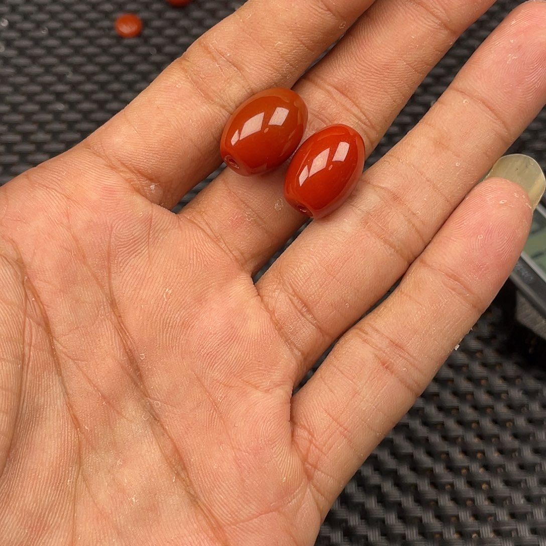 南红玛瑙未镶嵌南红枣珠卡12*16一对