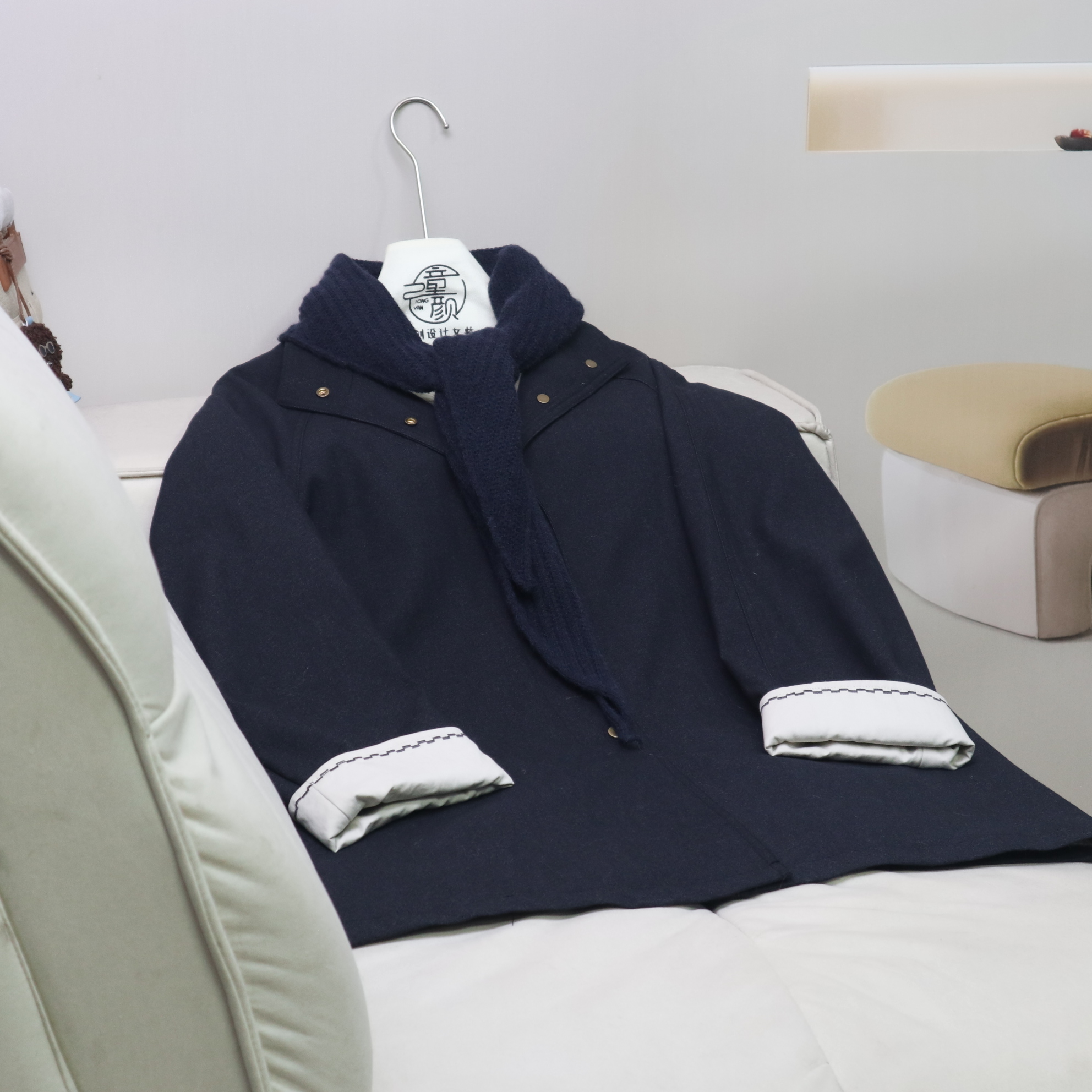 【12997】高品质原创设计藏青百搭长款披肩外套星