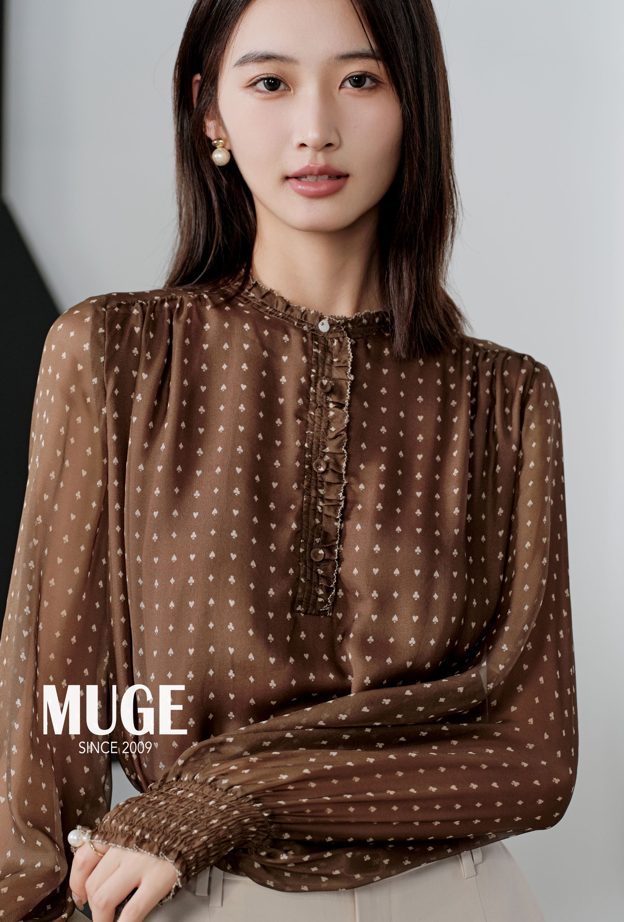 慕歌MUGE/长袖森系立领雪纺衫法式小衫 311310