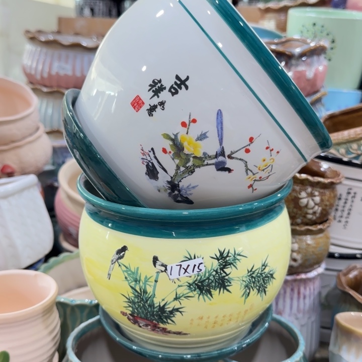 凑9块包邮，有孔，陶瓷花盆